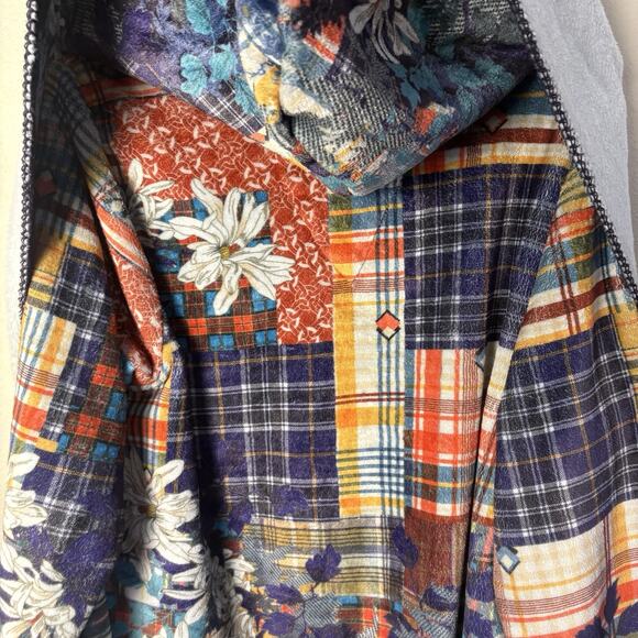 Johnny Was Floral Biya Sherpa Patchwork Hooded Open Waterfall Cardigan Jacket L - Picture 11 of 15